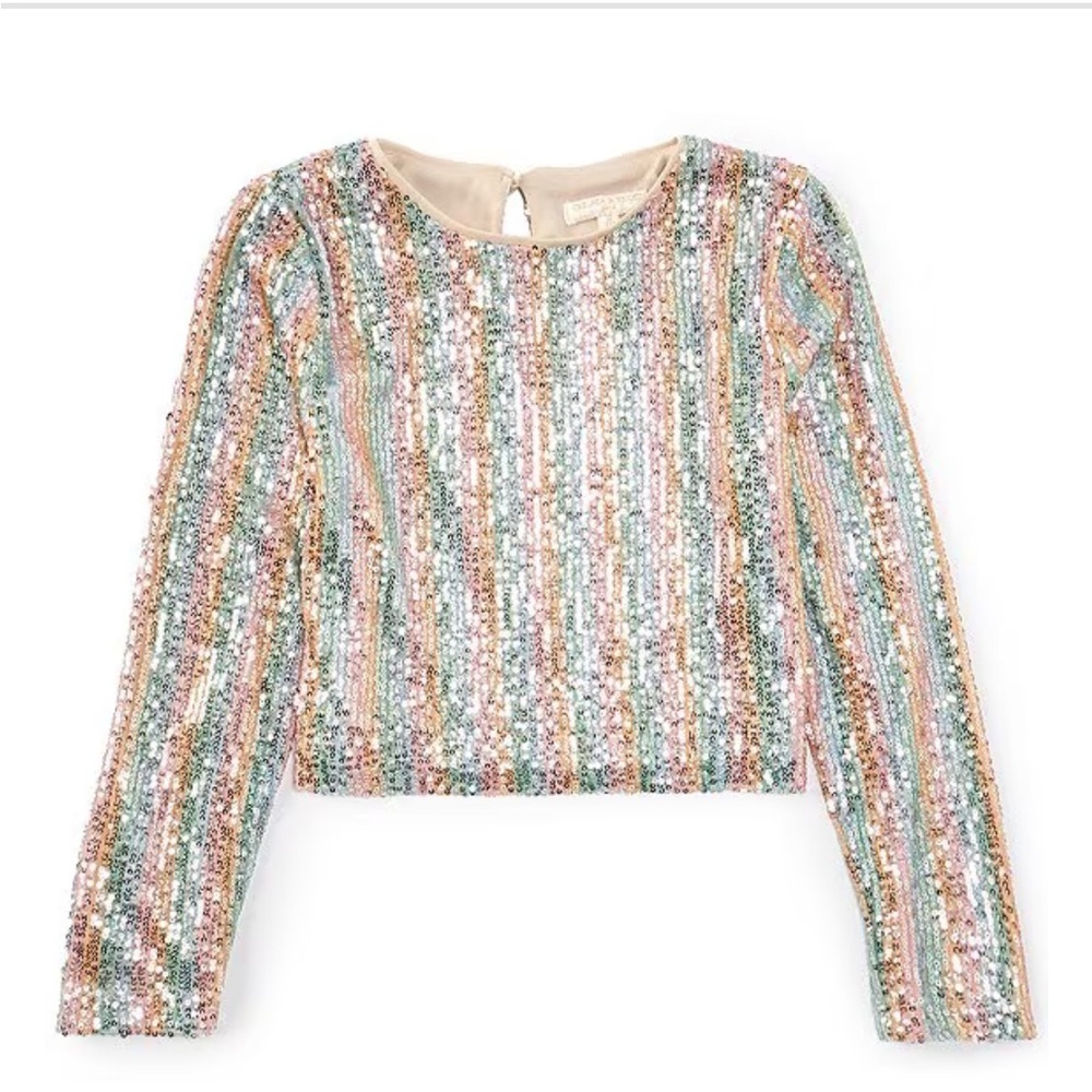 Chelsea & Violet Girls Rainbow Stripe Sequin LS Top New Size Girls L Pink Silver